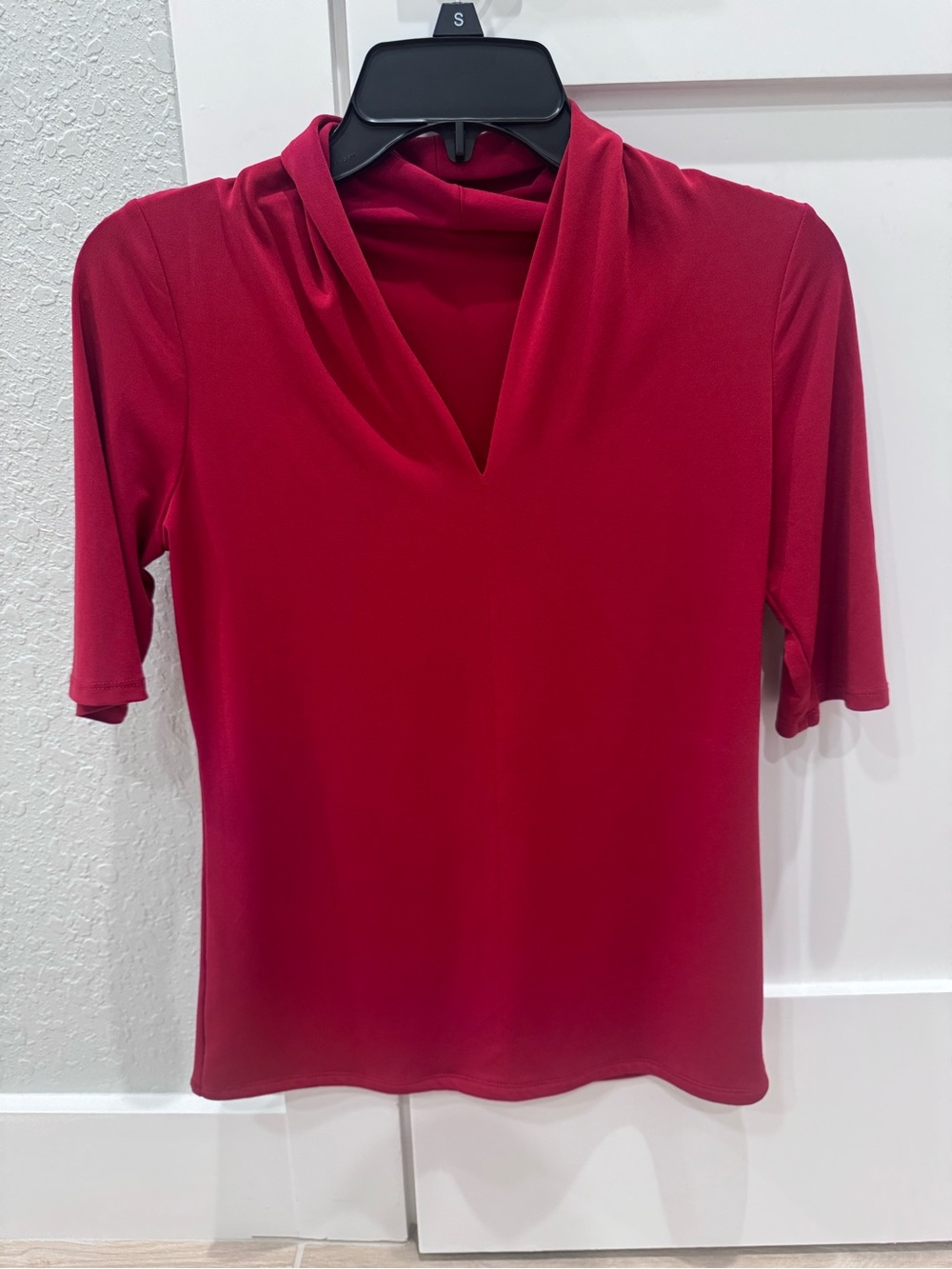 Women's Red V-Neck Draped Top